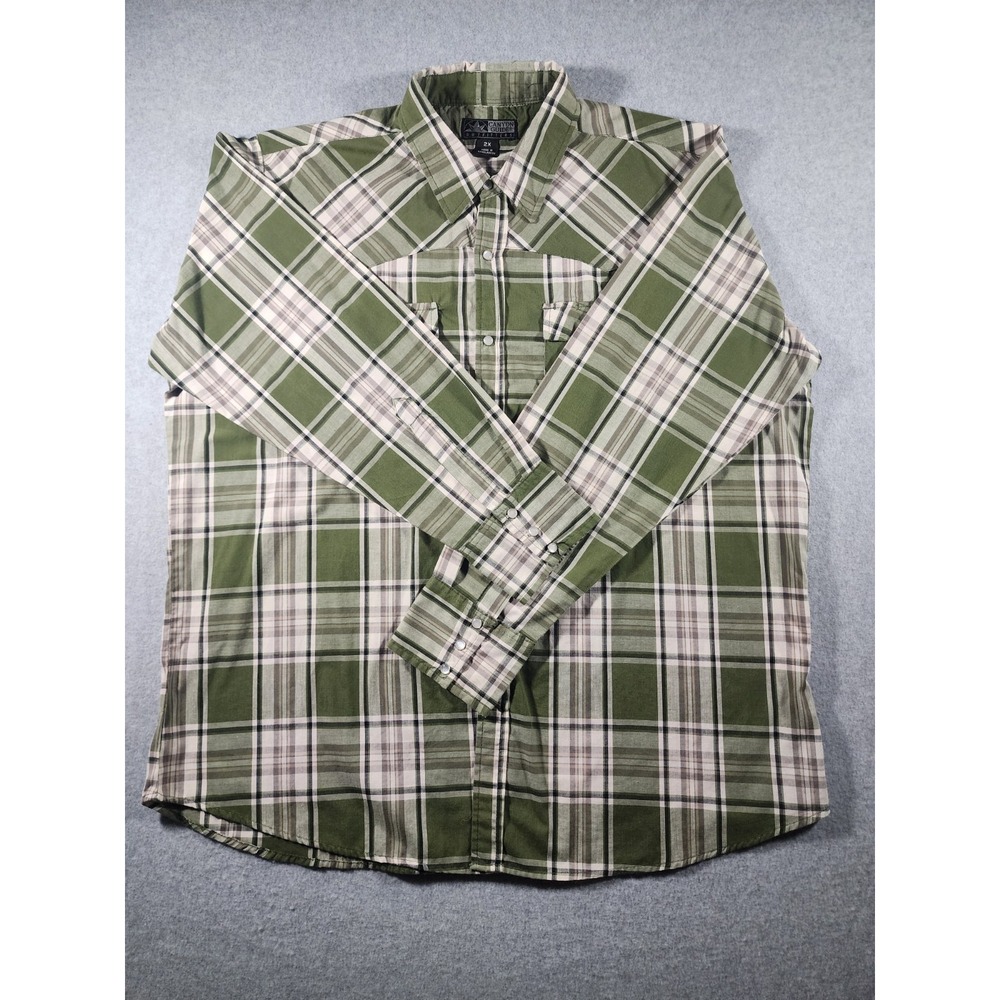 Canyon Guide Outfitters Men's Pearl Snap Shirt, 2X, Green Plaid, Long Sleeve